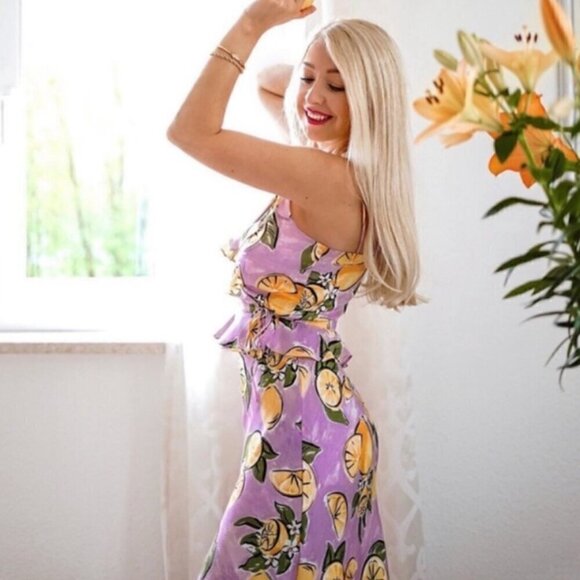 Zara Cropped Wrap Top S Lemon Print Ruffle Summer Blogger Fav Travel Vacation - Picture 15 of 15